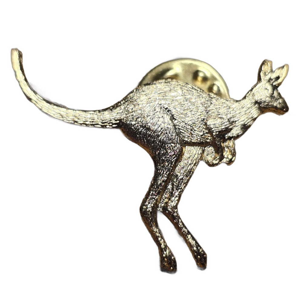 Gold Tone Kangaroo with Baby Joey Mother Animal Souvenir Lapel Vest Hat Pin D1